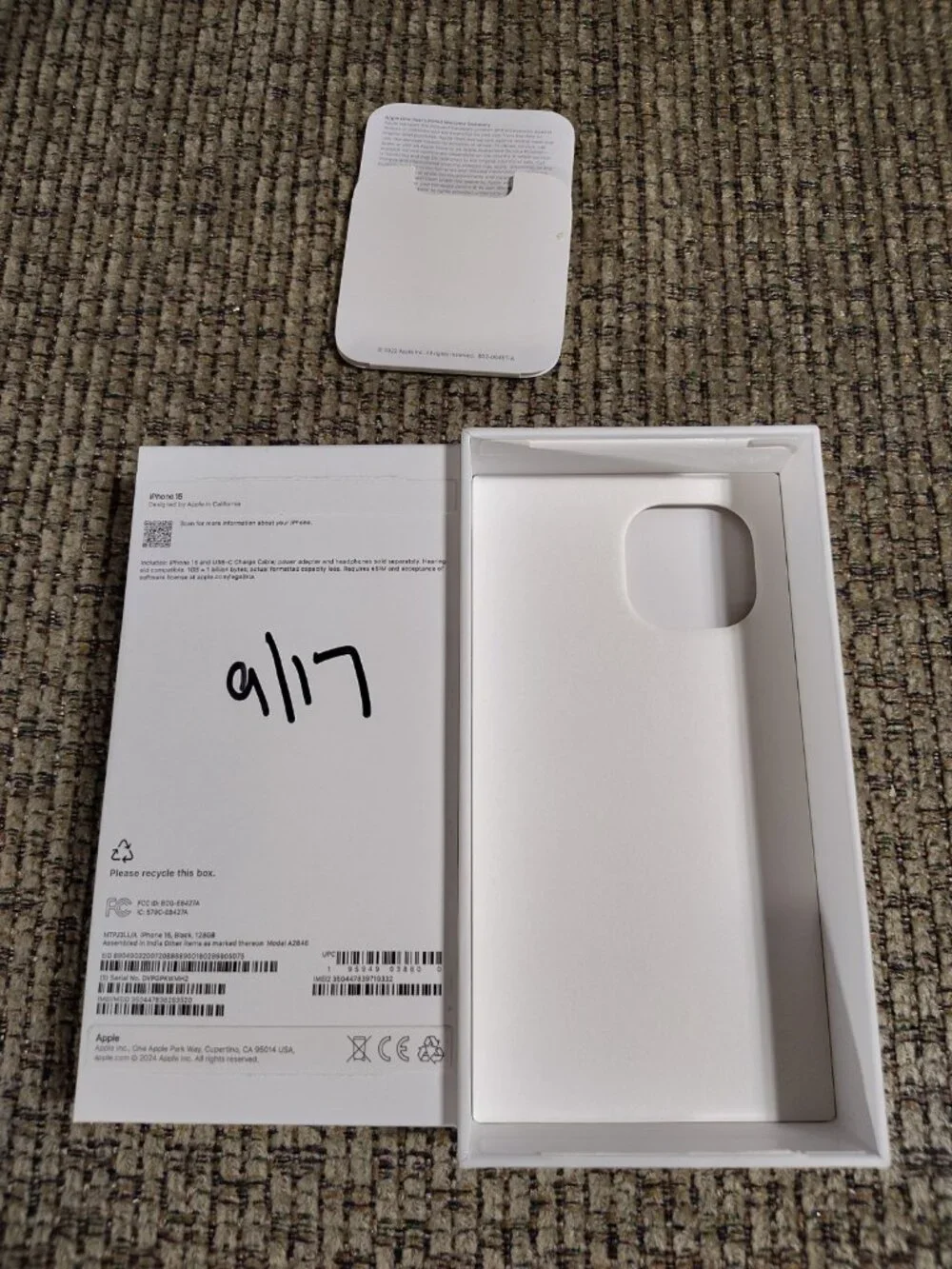 Apple iPhone 15 Empty Retail Box Only Black 128GB Model A2846 MTMJ3LL/A